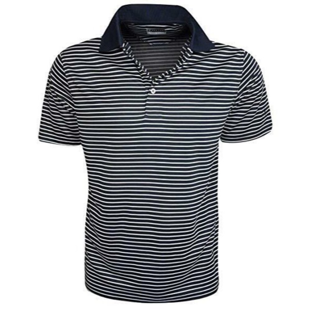 PGA Men's Tour True Navy Stripe Airflux Golf Polo Rugby Shirt Size Medium